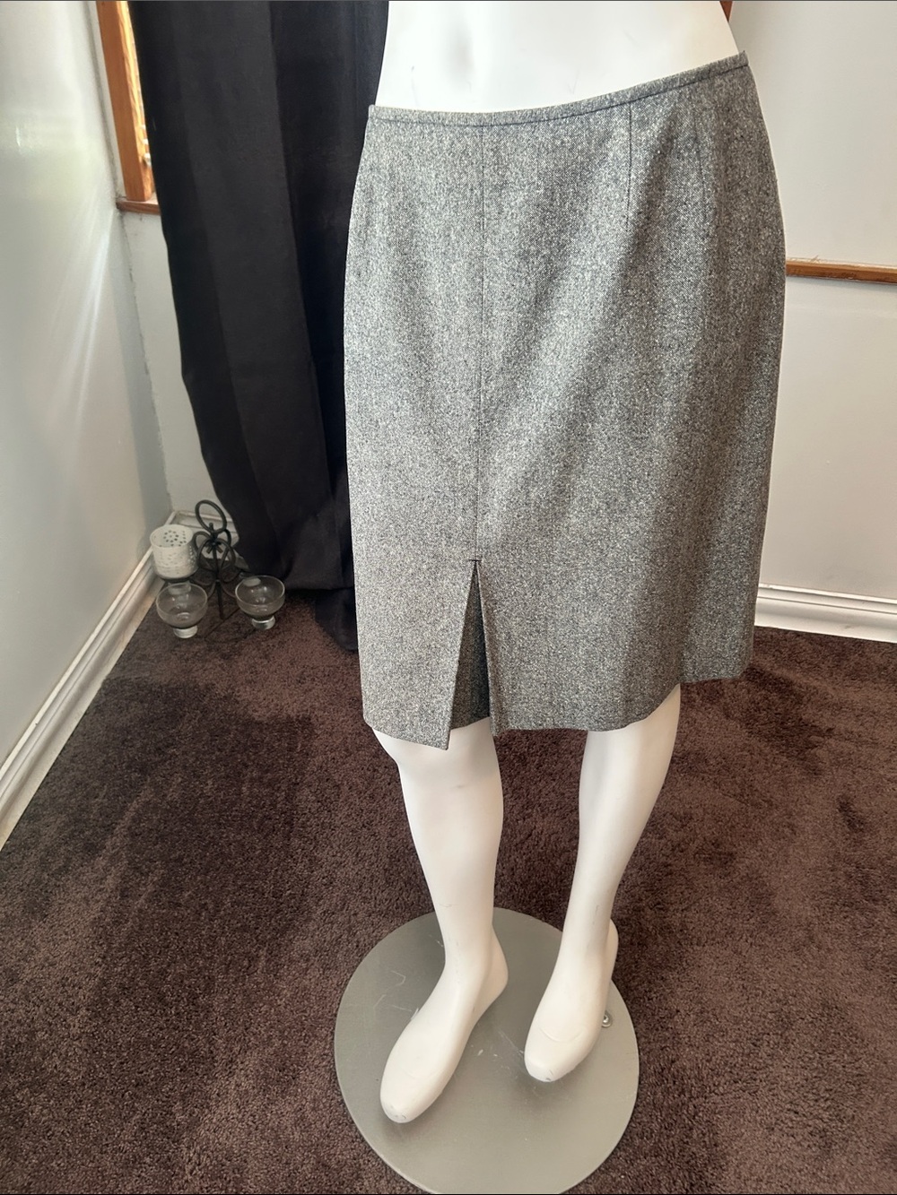 Lord & Taylor Classic Gray Wool-Blend Pencil Skirt with Front Slit